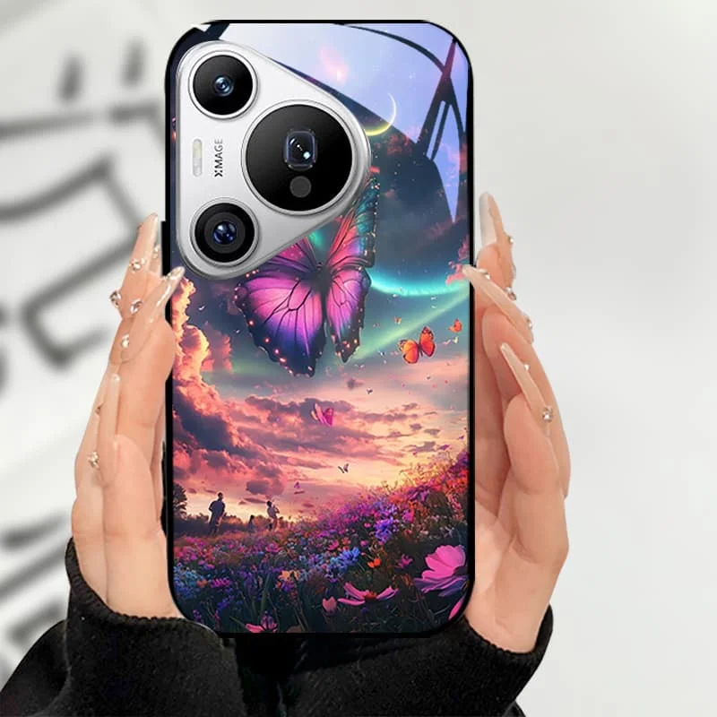 حافظة لهاتف هواوي بورا 70 برو حافظة من الزجاج المقسى على شكل قطة لطيفة لهاتف هواوي بورا 70 برو + بورا 70 الترا برو بلس قذائف سوداء صلبة ممتصة للصدمات #5