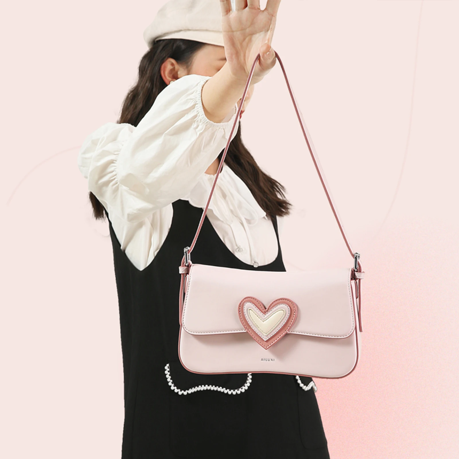 AILUXI Shoulder Bag for Women Pink Sweet Girl Unique Original Handheld Underarm Bag High end Fashionable Shoulder Handbag PU