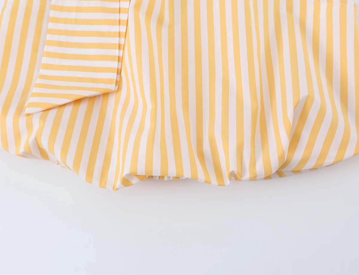 HH Damen Sommer Gelb-Weiß Gestreiftes Neckholder-Top mit Schleifenkragen Ärmellose Bluse mit Bubbel-Saum, Lässige Strand- und Alltagskleidung – Detail 8