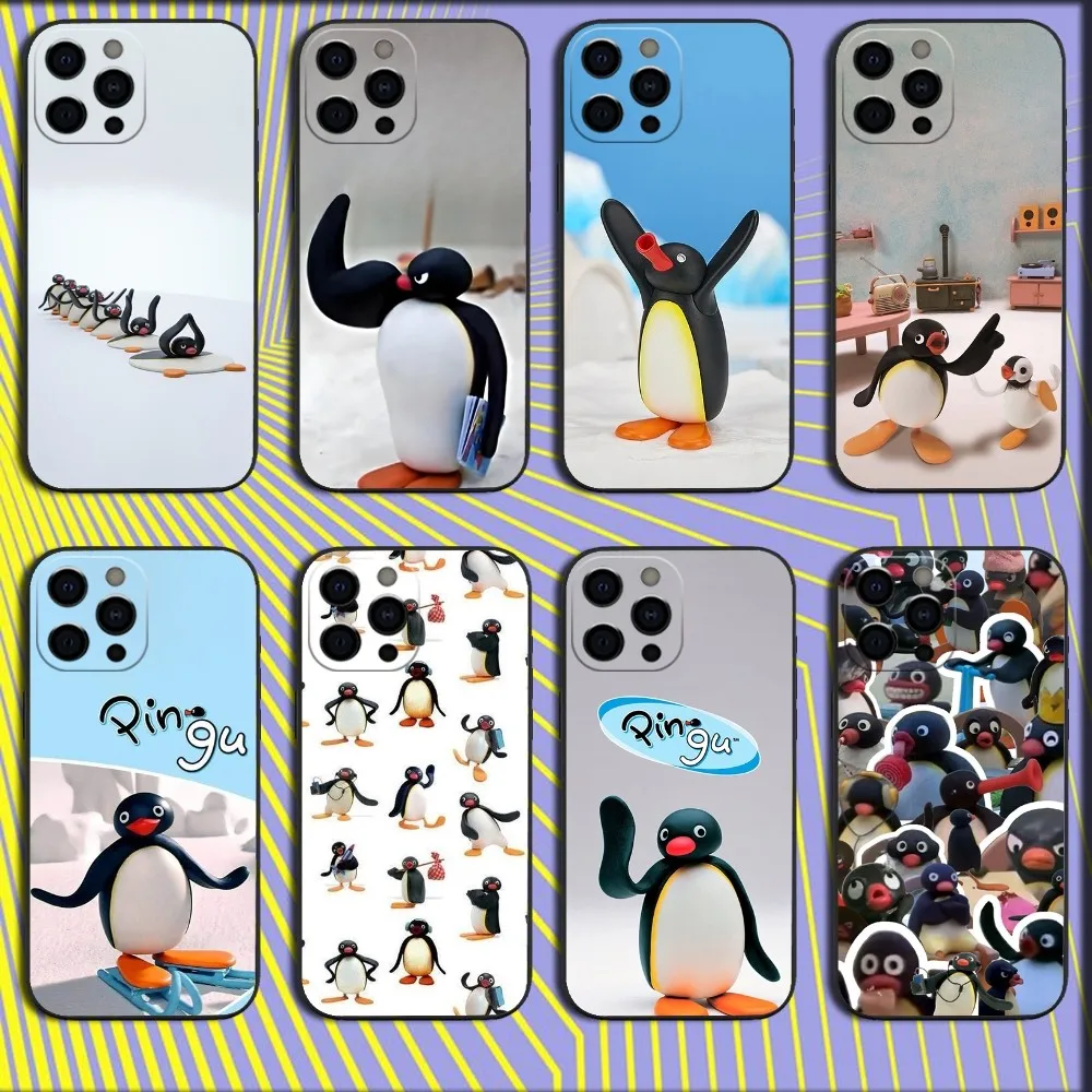 Happy P-Pingu Penguin Funny Phone Case For iPhone 16,15,14,13,12,11,Pro,X,XS,Max,XR,Plus,Mini Soft Black Cover