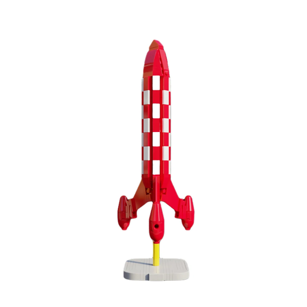 High-Detail Retro Space Rocket Building Kit Classic Comic Exploration Rocket Vehicle Small Particle Bricks Desktop Display Gift