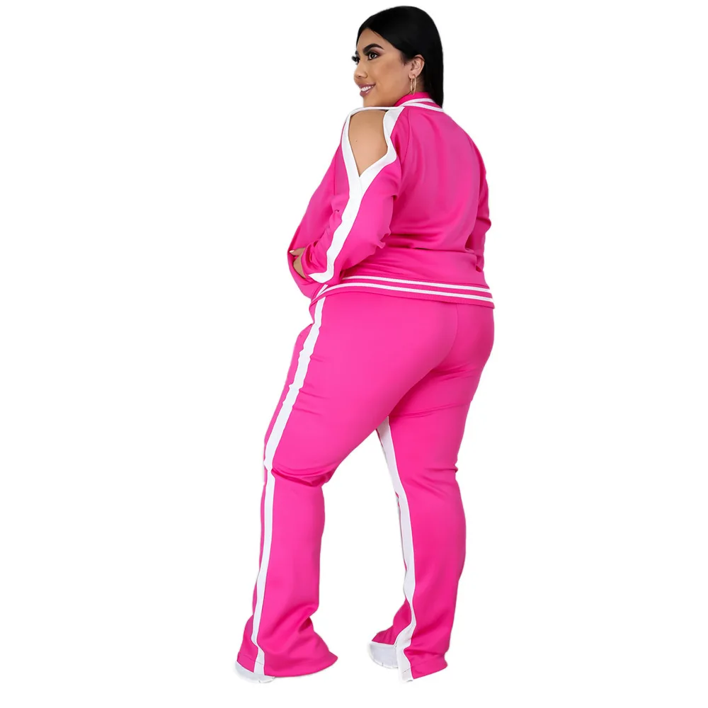 XL-5XL 2023 Sport Large Plus Size Set Women Clothing Casual Zip Long Sleeve Top and Pant Two Piece Suit Wholesale Dropshopping