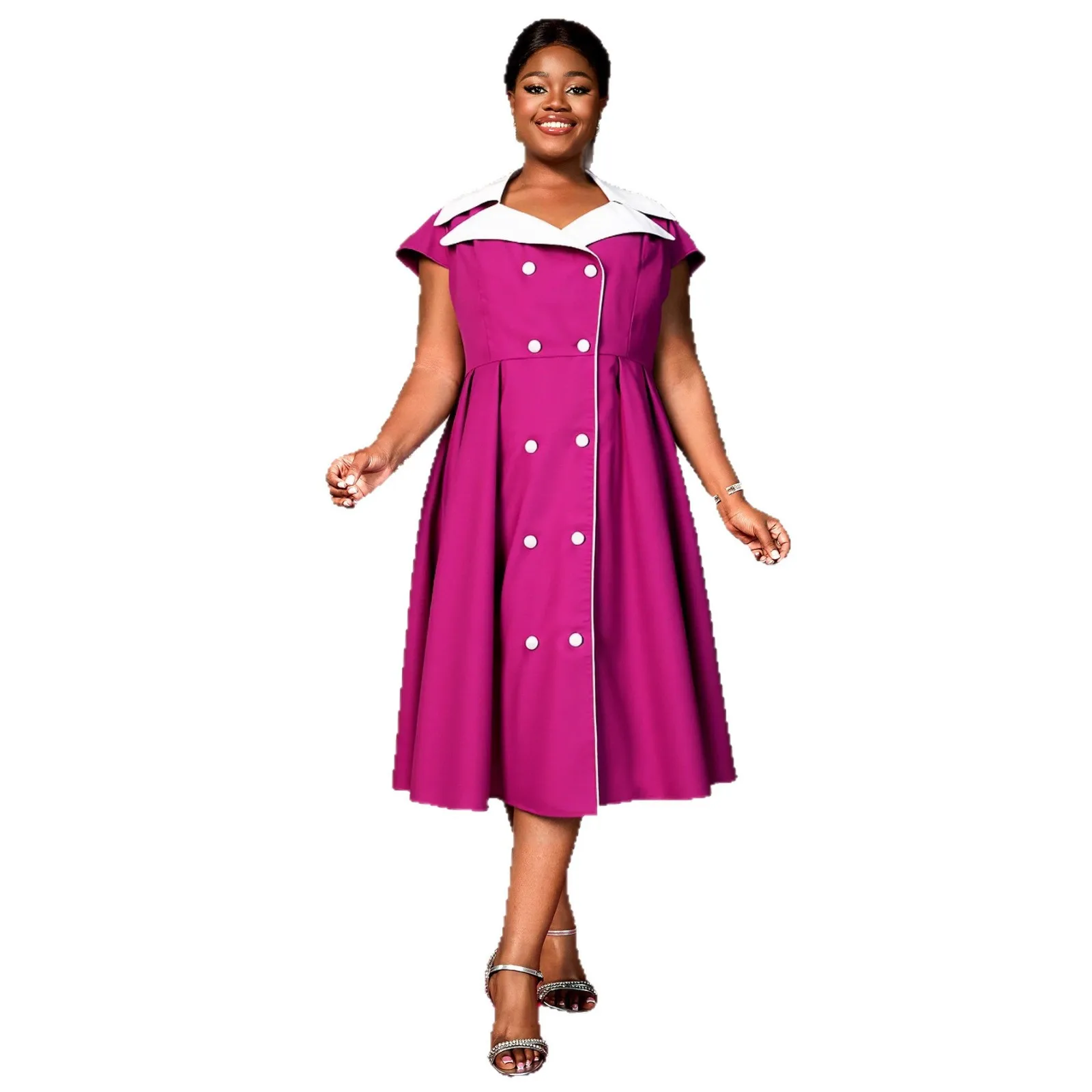 

Plus Size Shoes for Women 2026 Spring Summer African Short Sleeve V-neck Polyester Rose Red Midi Dresses Dashiki Africa Clothing