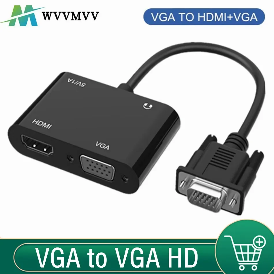 VGA to VGA HDMI-compatible Adapter HD 1080P VGA Splitter 1 In 2 Output Suitable For Computers Desktops Laptops Display Projector