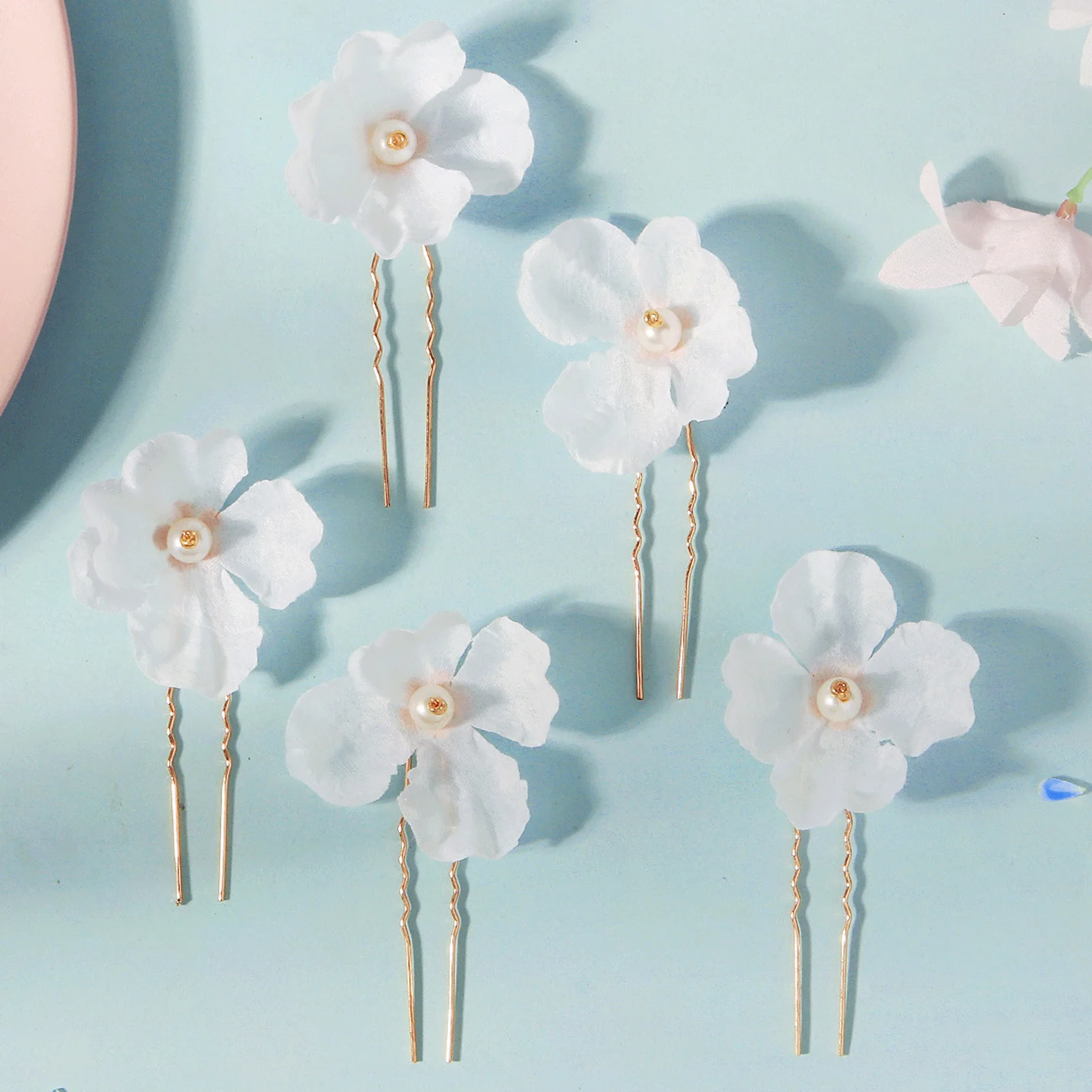 أزياء النسيج الأزهار دبابيس الشعر مجموعة رائعة اللؤلؤ مقاطع الشعر العروس خوذة مجوهرات الزفاف اليومية حزب إكسسوارات الشعر #4