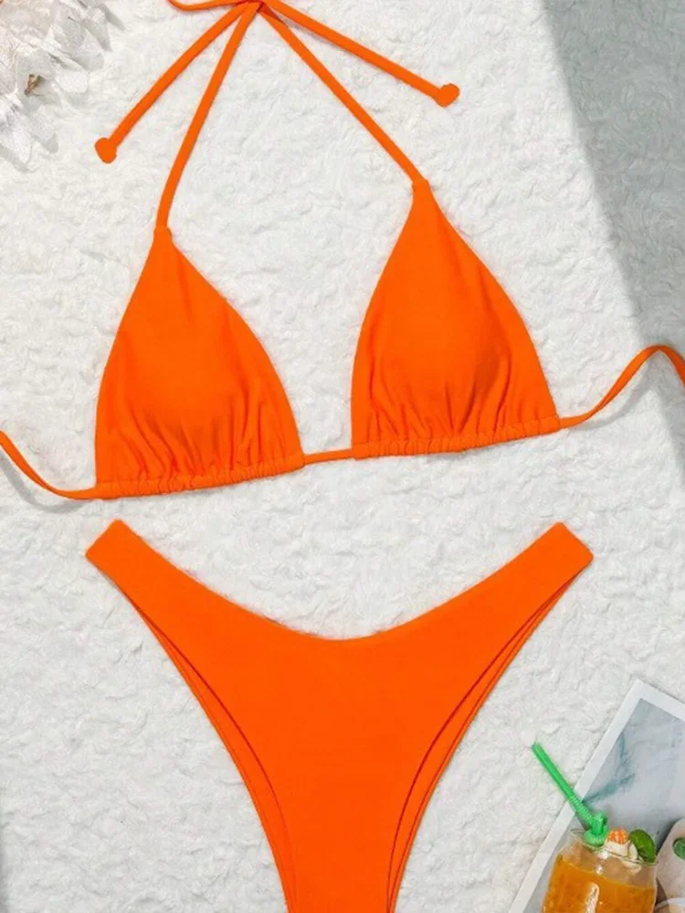 

UETEEY 2025 New Summer Swimwear Bikini Set Sexy Solid High Waist Bikini 2 Piece Set Women Laced Up Split Beach Vacation Bikini