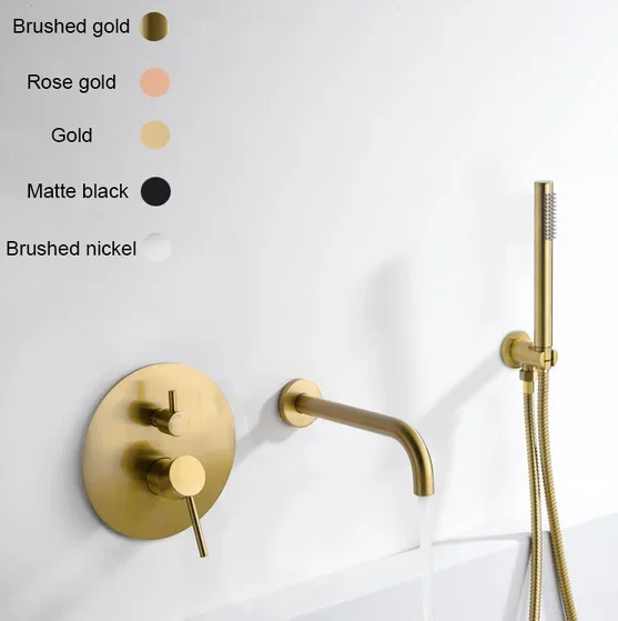 Set doccia portatile a scomparsa per vasca da bagno fredda e calda a parete in oro rosa spazzolato