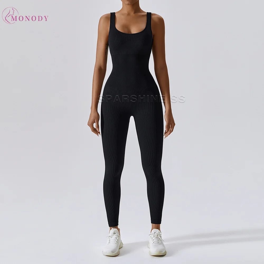 Women's Workout Sleeveless Jumpsuit Yoga Ribbed One-piece Tank Tops Outfits Athletic Rompers Tummy Control Exercise Jumpsuits