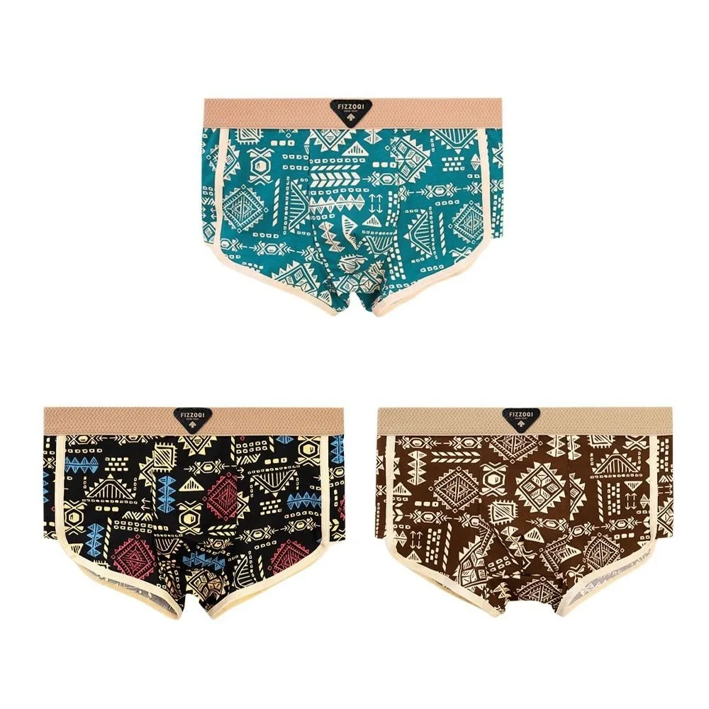 

3Pcs Comfortable Plus Size Men's Boxer Briefs Mid Waist Seamless Printed Panties Lingerie Elastic Shorts Underpants Gifts