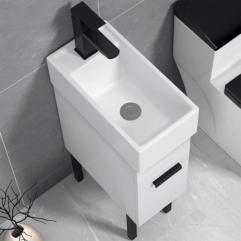 Small Apartment Vertical Wall-Mounted Wash Basin Cabinet Floor Solid Wood Cabinet Toilet Washing Machine Ultra Narrow Side