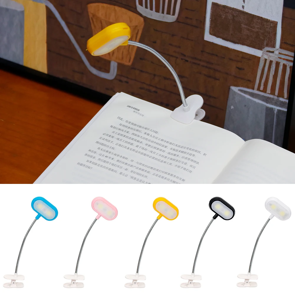 LED Eye Protection Book Night Light Adjustable Mini Clip-On Study Desk Lamp Battery Powered Flexible for Travel Bedroom Reading