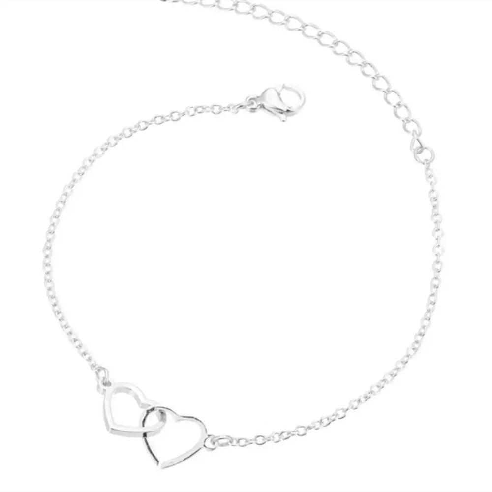 

Vintage Boho Double Heart Anklet Hollow Out Colorful Bling Hollow Out Love Foot Chain\ Korean Style Foot Chain Leg Chain Ladies