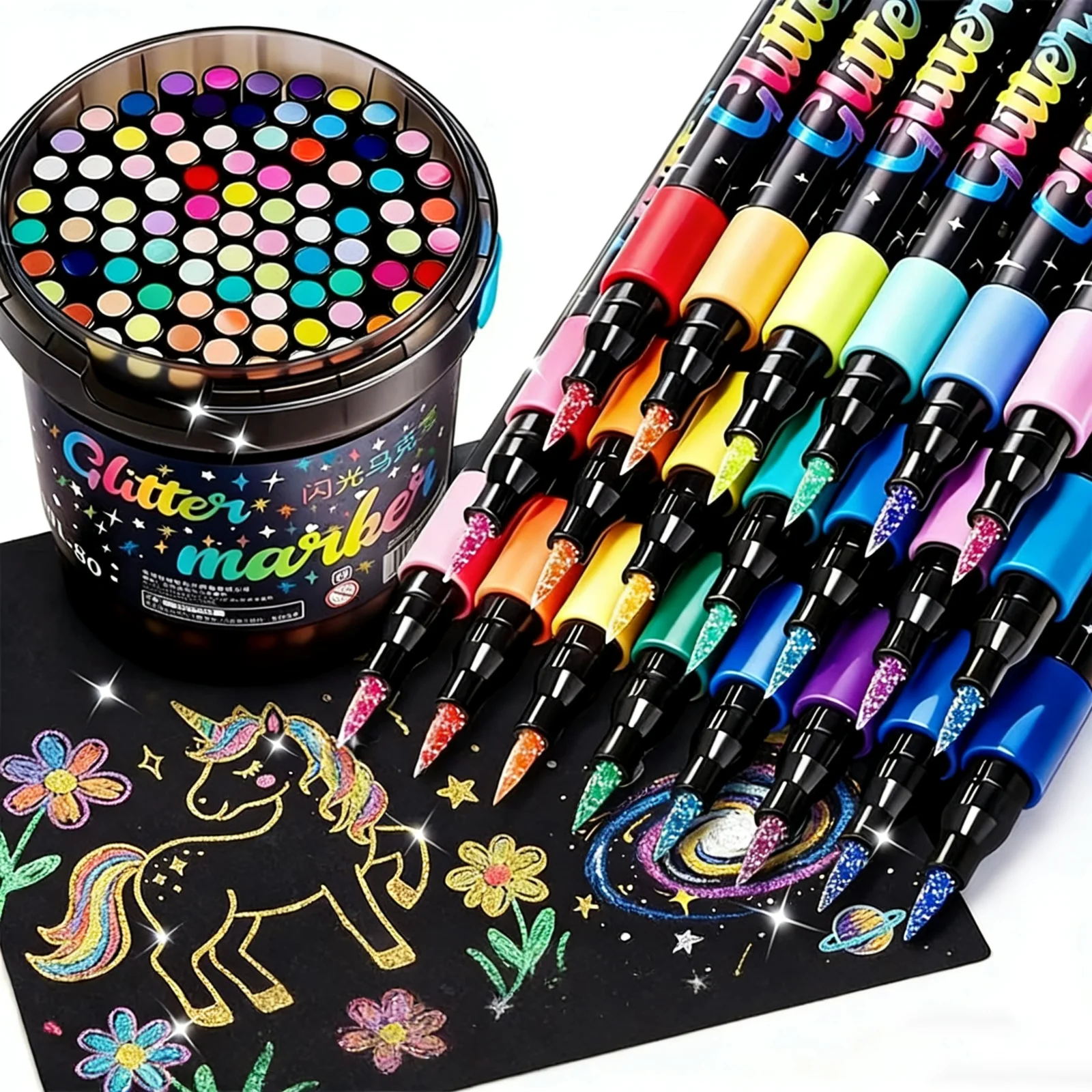 

48/36/24/12 Colors Single-tip Glitter Markers, Metallic Glitter Fine-tip Watercolor Pencils for Adult DIY Crafts,Cards,mugs