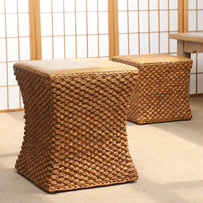 Tatami low stool square  household shoe changing  short pier straw woven rattan  balcony coffee table stool