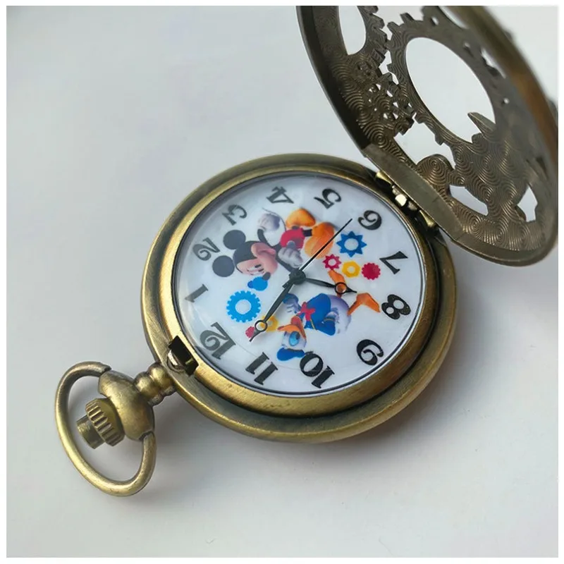 Montre de poche à Quartz Disney Mickey Mouse pour enfants, couverture rabattable pour Table suspendue, pendentif Vintage, bijoux populaires, cadeaux