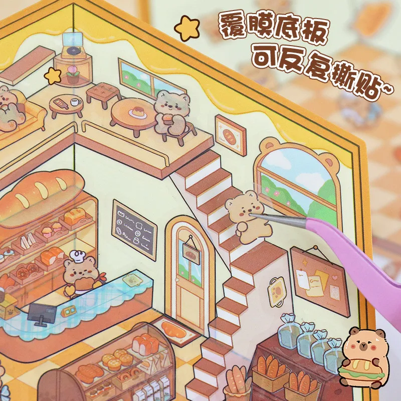 Journamm 2 Sheets Cartoon Landscape Stickers DIY Cabin Scene Stacking and Pasting Hand Account Scrapbooking Material Scrapbook
