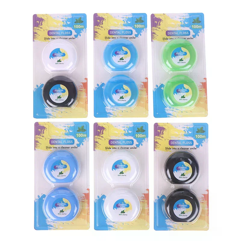 2roll Portable 50m Dental Flosser Oral Care Essential Floss Toothpicks Dentistry Floss With Case Dental Hygiene Teeth Clean Tool