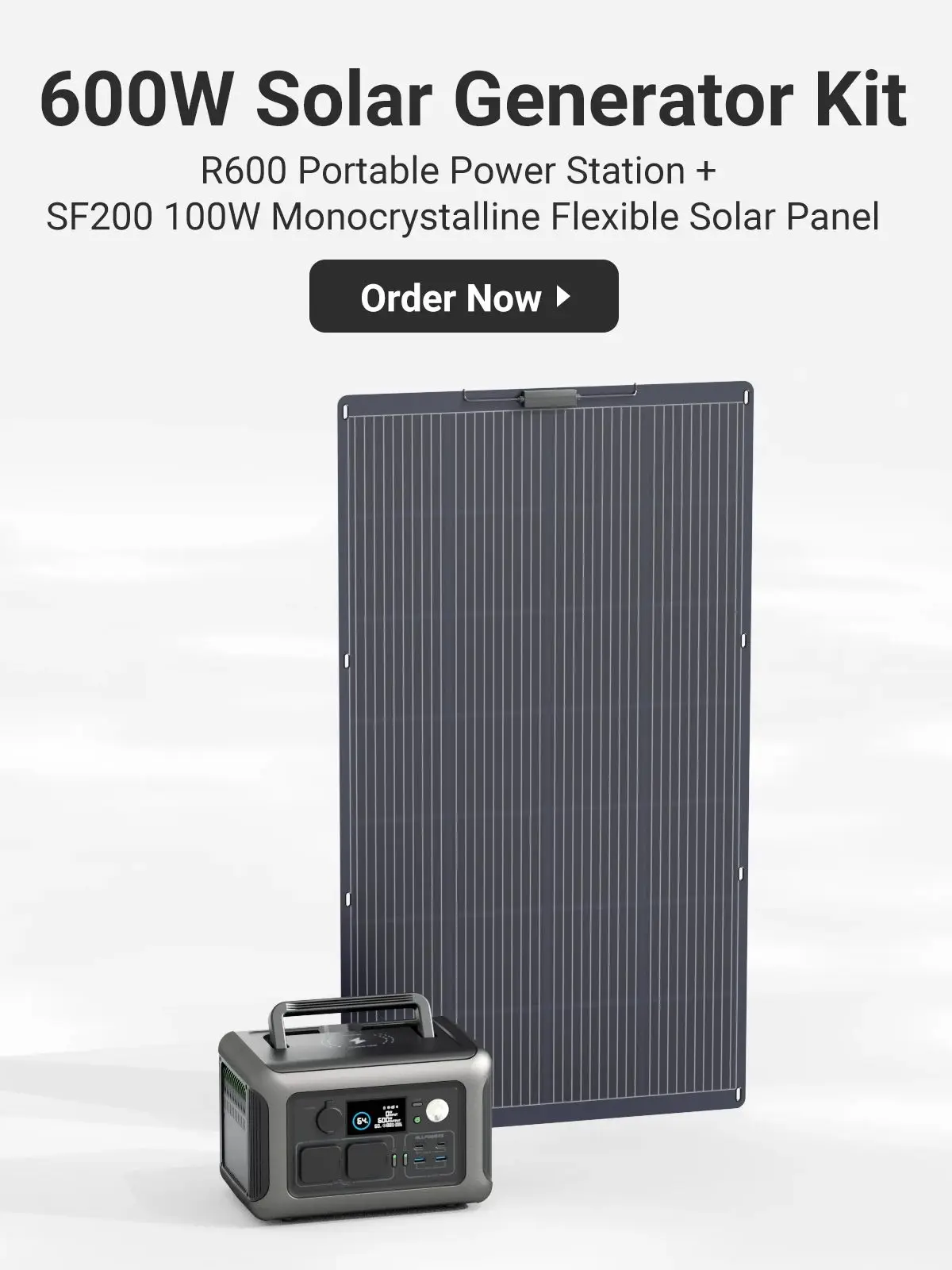 ALLPOWERS R600 Powerstation With Solarpanel 100W, LiFePO4 Battery 299Wh Camping Generator 600W Power Supply for Home Backup RV