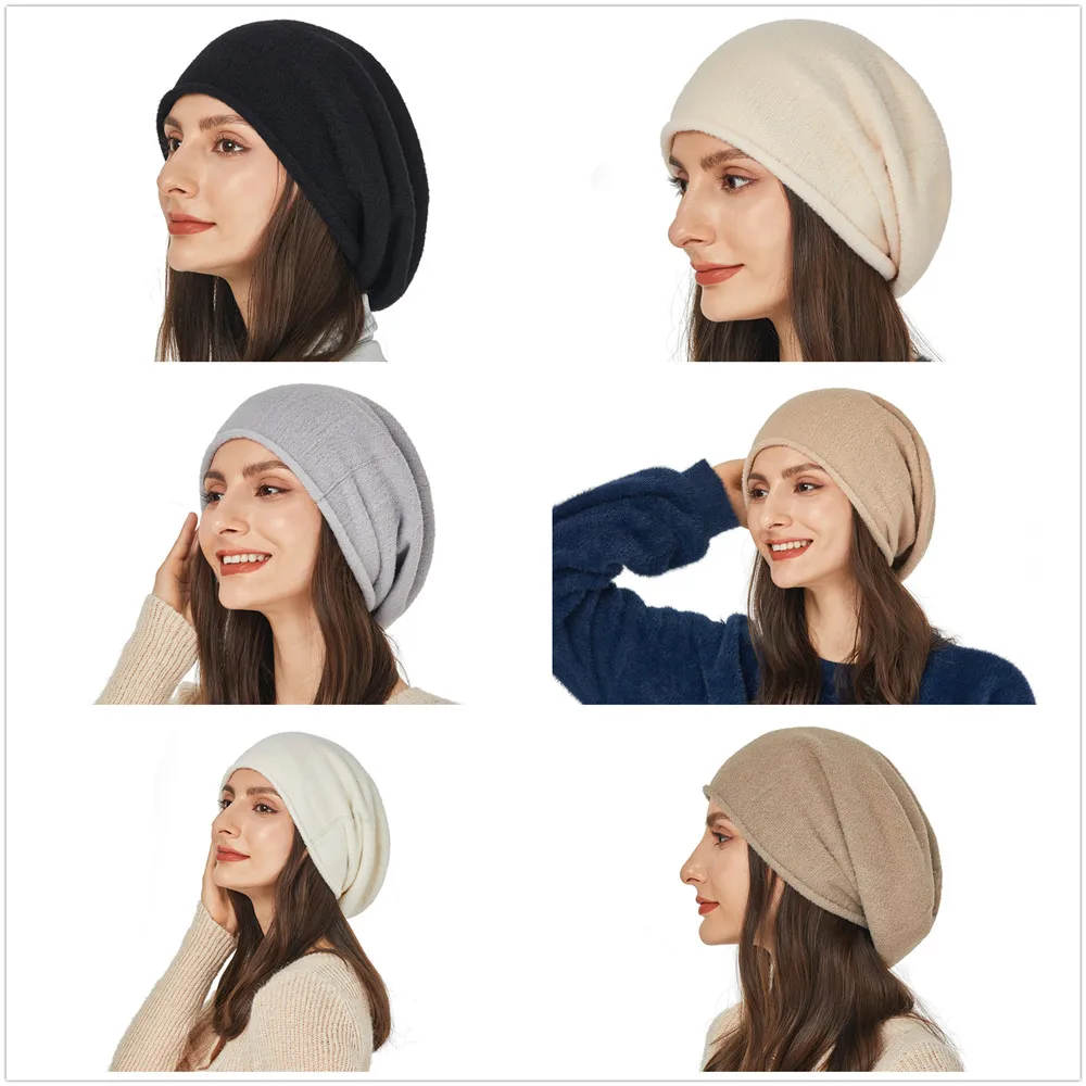 Sparsil Women Cashmere Beanie Hat Women Winter Hats Crimping Wool Knitted Warm Skullies Beanies For Women Gorros Female Cap