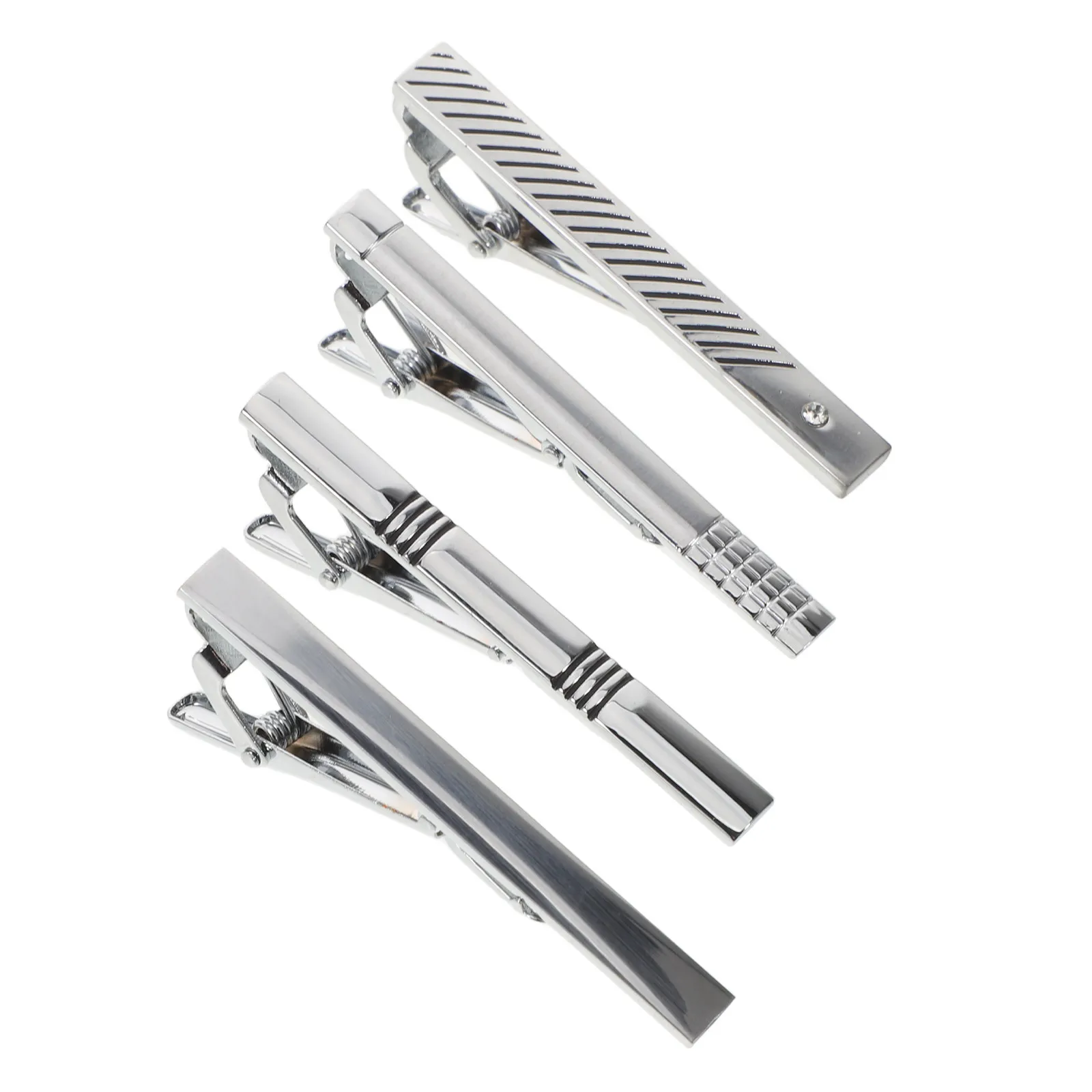 4 piezas de pinzas metálicas plateadas para corbatas, ideales para viajes de negocios, fiestas de Año Nuevo, para complementar el atuendo de hombres, para sujetar corbatas, para bodas y para los padrinos.