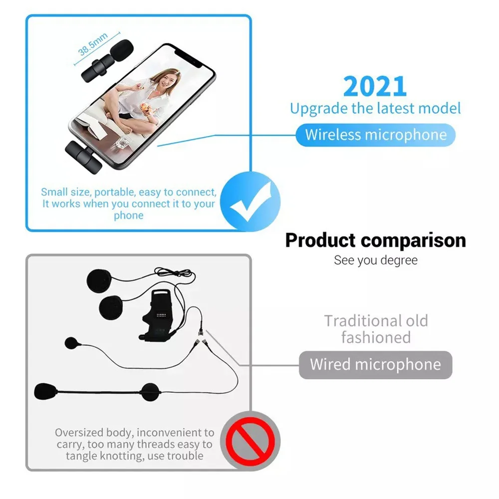 Microfone Lavalier Sem Fio Portátil Gravação De Vídeo De Áudio Mini Mic Para iPhone Tiktok Facebook Youtube Transmissão Ao Vivo
