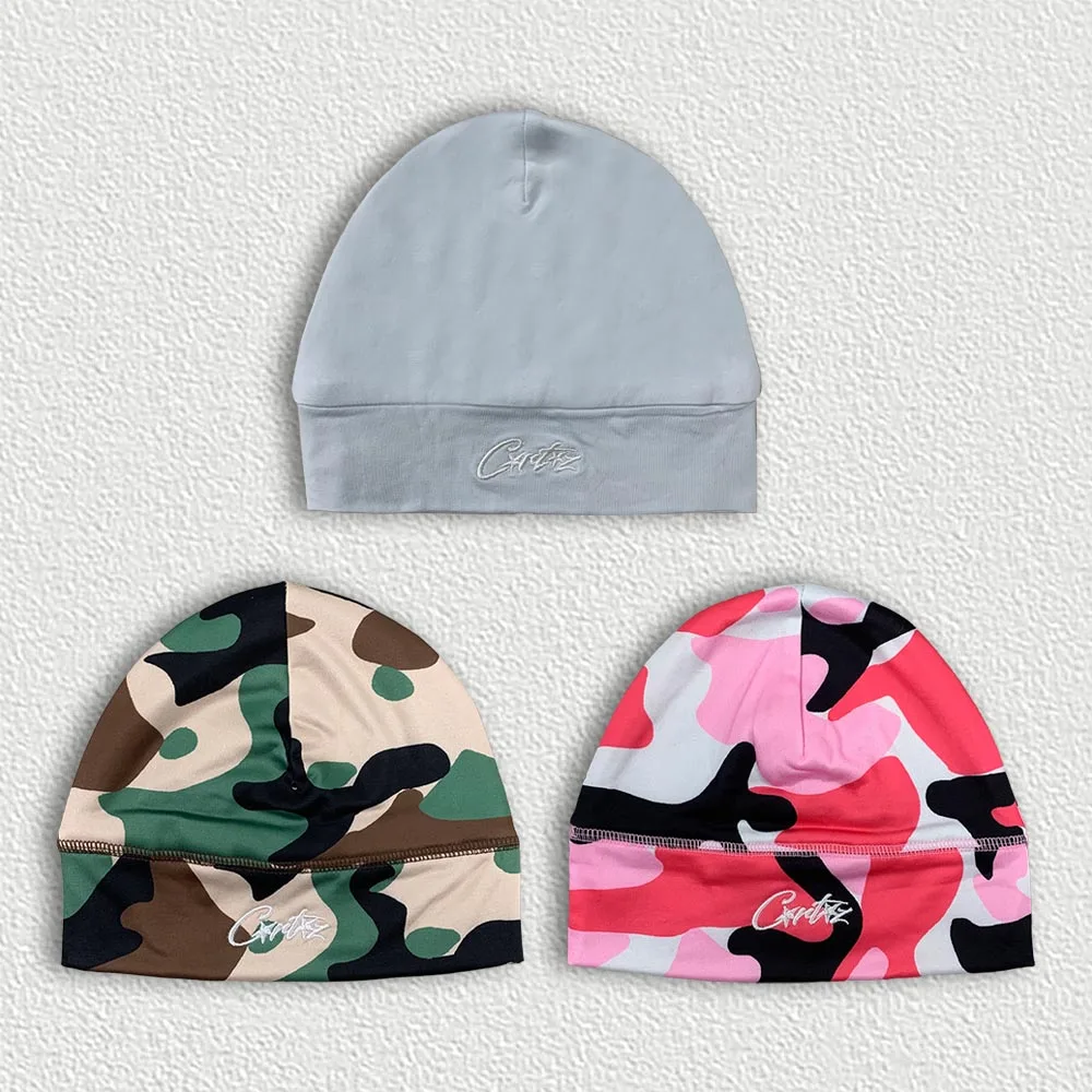 

Camouflage Embroidered Letter Beanie Hat Women Streetwear Thin Knit Skull Cap