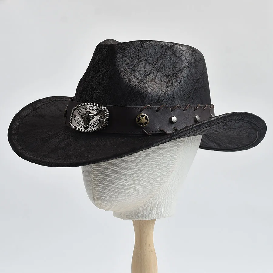 Western Cowboy Hat for Men Women Faux Leather Vintage Gentleman Cowgirl Costume Jazz Hats Sombrero Hombre