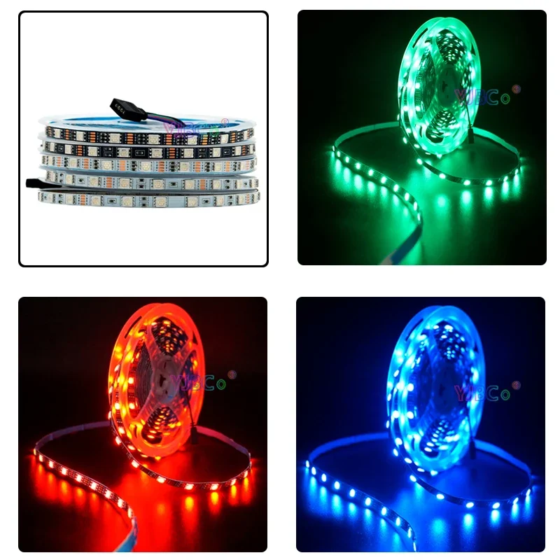 

12V DC 5M SMD 5050 RGB LED Strip 60LEDs/M Flexible Light Tape Narrow side 6mm width White PCB Not waterproof Lamp Bar