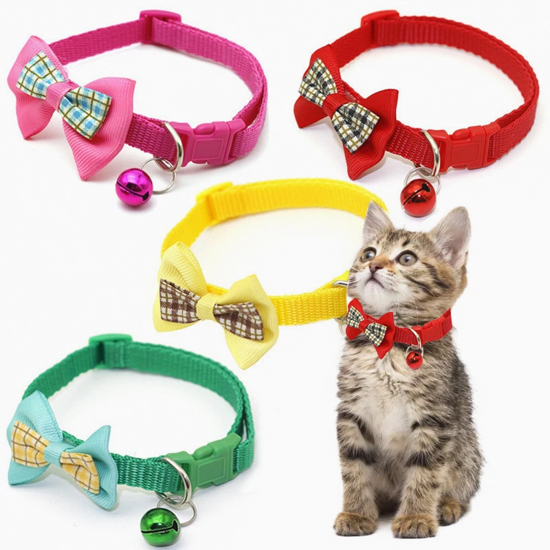 Adjustable Pets Cat Dog Collars Cute Bow Tie With Bell Pendant Necklace Fashion Necktie Safety Buckle Pet Clothing Accessoreis