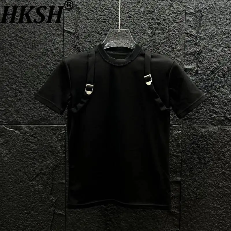 HKSH Stylish Unique Short-Sleeve T-shirt Suspenders Men's Cool Trendy Summer New Casual Niche Fashion Versatile Tees Top HK25059