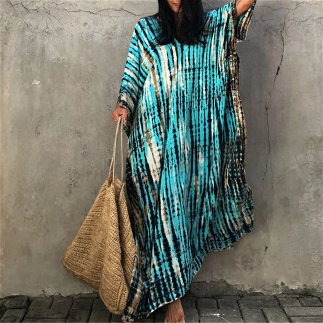 30 Farben, V-Ausschnitt, bedrucktes, farbenfrohes Batik-Tunika-Strandkleid, Strandkleid, Strandmode, Damen, V4477 – Detail 11