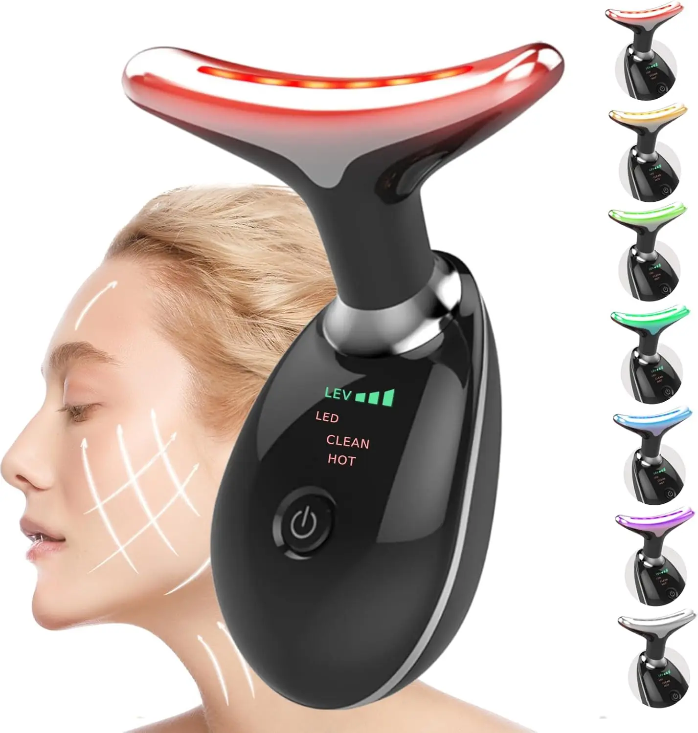 Rechargeable LED 7 Colors Anti Wrinkle Facial Massager Neck Facial Beauty Device Lifting Tighten Skin Care Tool 7 Modes 3 Levels