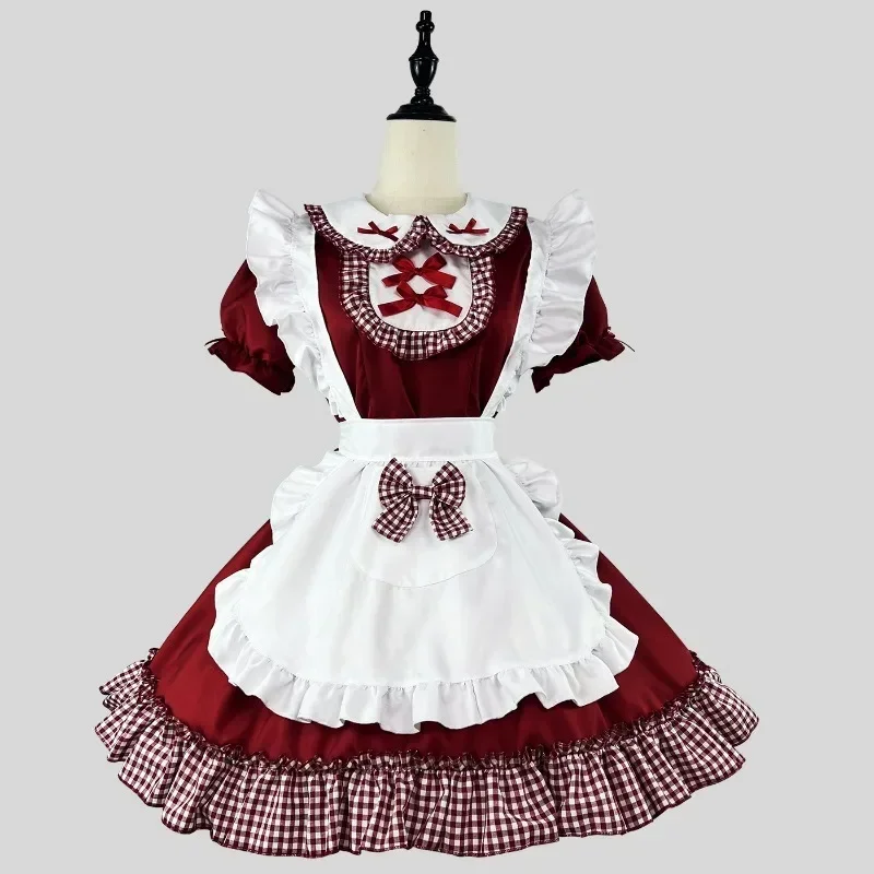 Lolita Princess Dress Japanese Anime Maid Cosplay Kawaii School Girl Party Waitress Role Play Costumes Plus Size Plaid Bow Dress