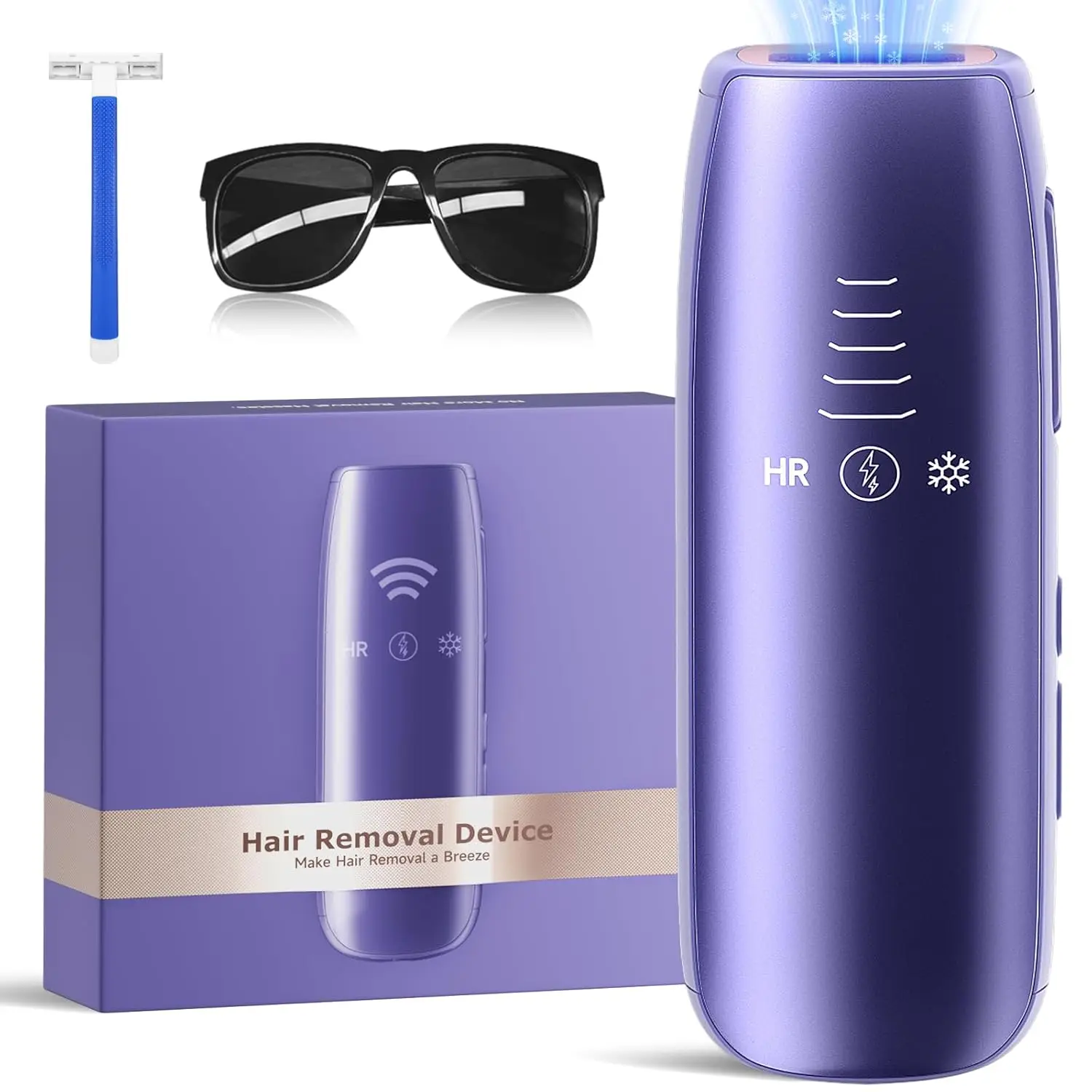 Painless IPL Laser Hair Removal Device with 5℃ Cooling, 999,999 Flashes, 5 Levels, 2 Modes, for Face & Body – 3-in-1 Set