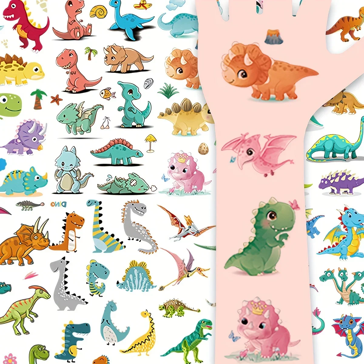 10pcs/set Dinosaur Temporary Tattoos for Kids Boys Teens Fun T-Rex 3D Fake Face Tattoo Sticker for Children Hands Party Favor