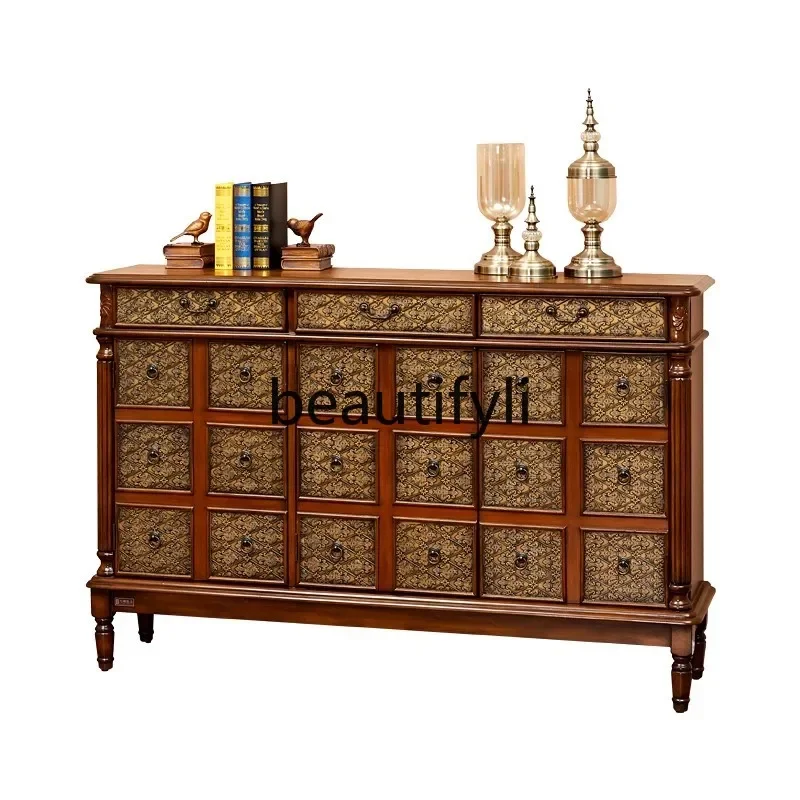 

American shoe cabinet solid wood retro painted living room entrance cabinet large capacity storage multi-layer