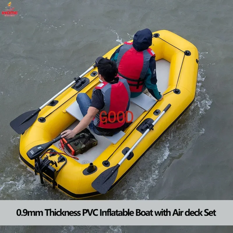 

0.9mm Yellow PVC Inflatable Boat with Air Deck Bottoms Set for 1~5 Persons Water Sports Fishing River Lake Canoeing Accessory