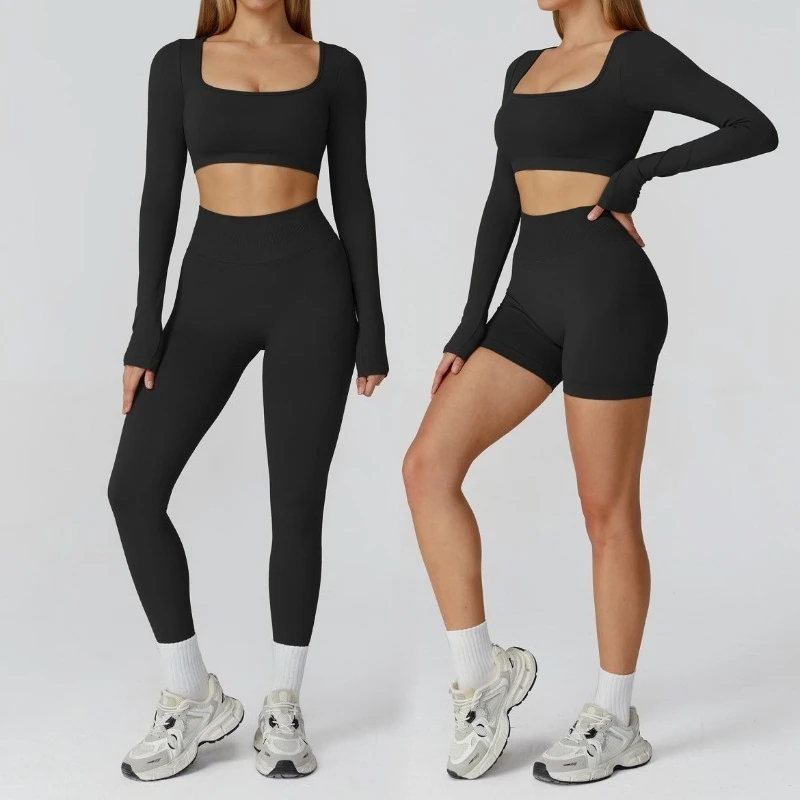 

Women's Seamless Yoga Set with Hollowed Out Beautiful Back and High Waist Long Sleeved Set Outdoor Sports Running Fitness Suit