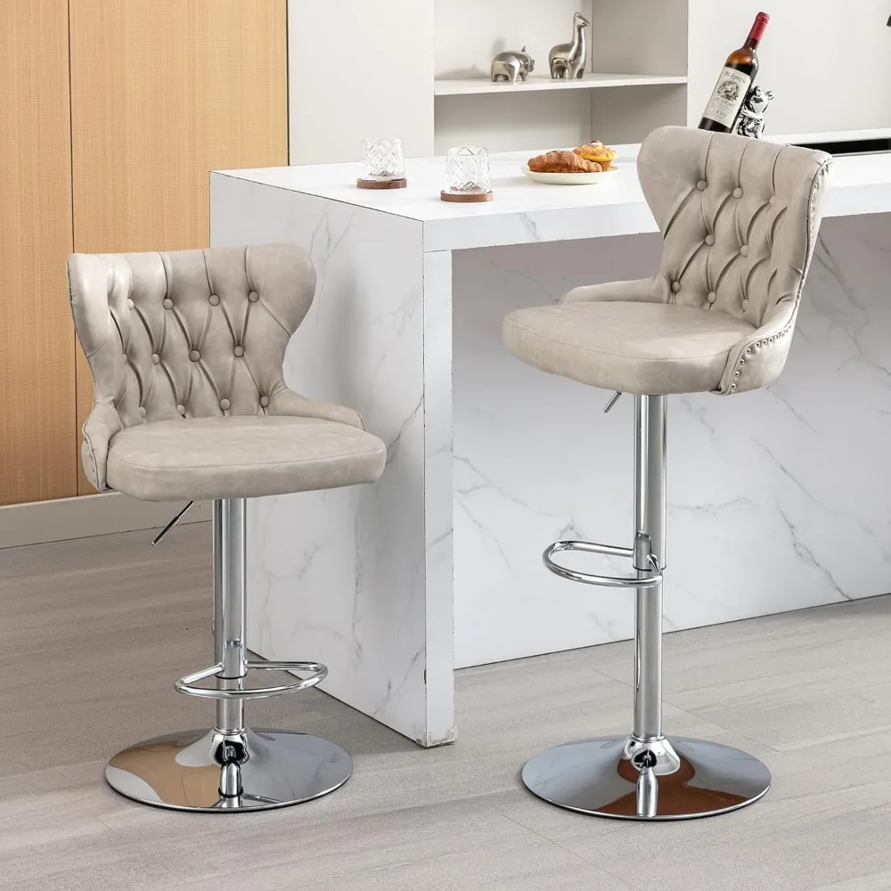 Ajustável girando PU Leather Bar Stool com encosto, contra altura, moderno conjunto de 4 peças