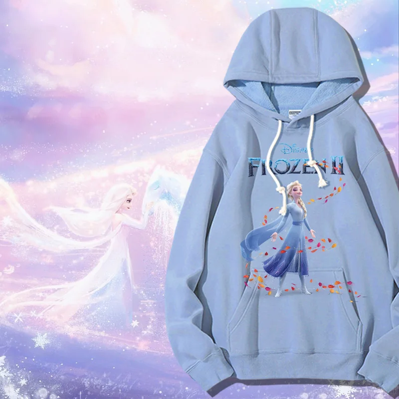 Ice and Snow Fantasy Anime Hooded Hoodie for Women in Autumn Loose fit Disney Elsa Snow Treasure Clothes for Girls Coat