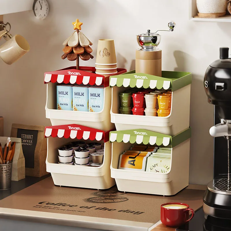

Desktop Storage Box, Large Capacity for Snacks and Sundries, Stackable Coffee & Tea Bag Organizer for Office Desk