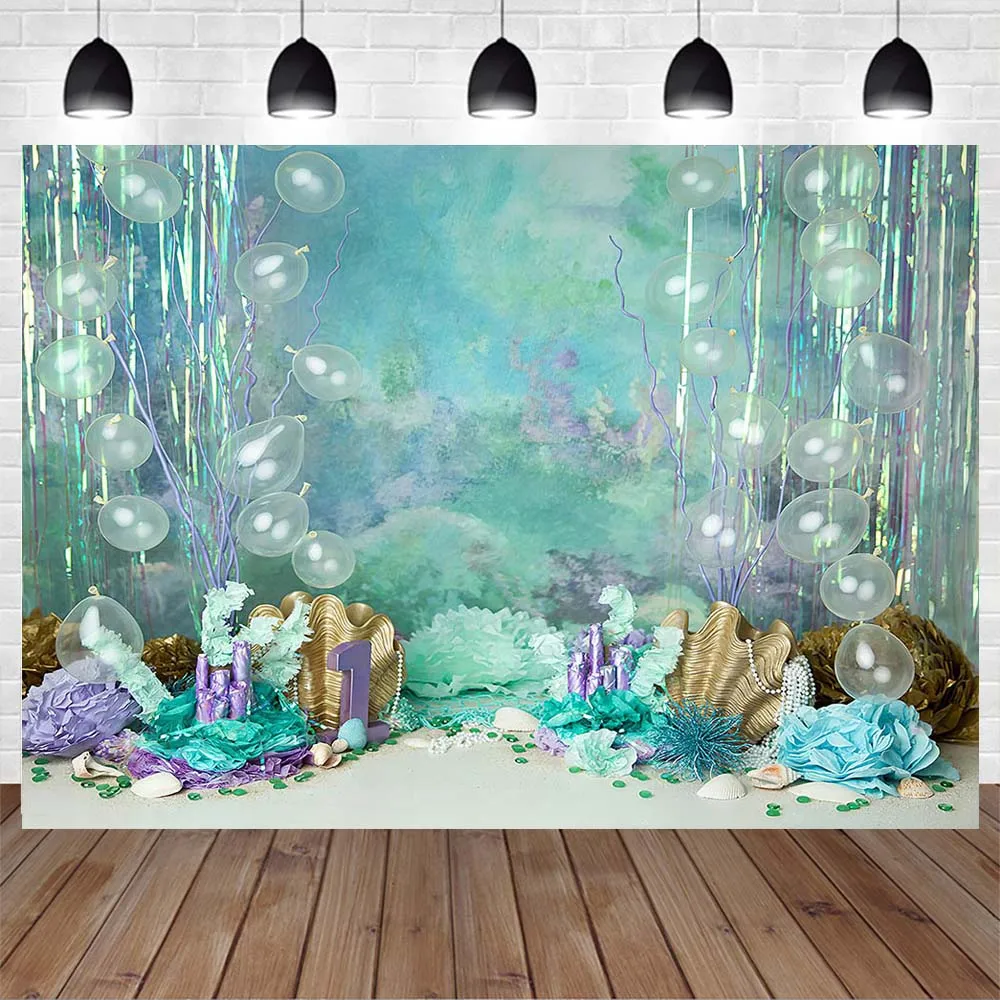 Under the Sea Birthday Party Backdrops Decor Mermaid Princess 1st Birthday First Cake Smash Photography Backgrounds Studio Props