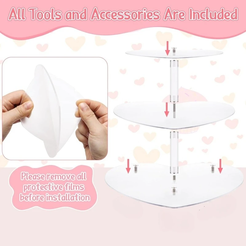 Suporte para Cupcakes de 3 Camadas com Base, Suporte de Bolo em Acrílico, Torre de Cupcakes, Expositor para Doces em Casamentos e Aniversários-A69M