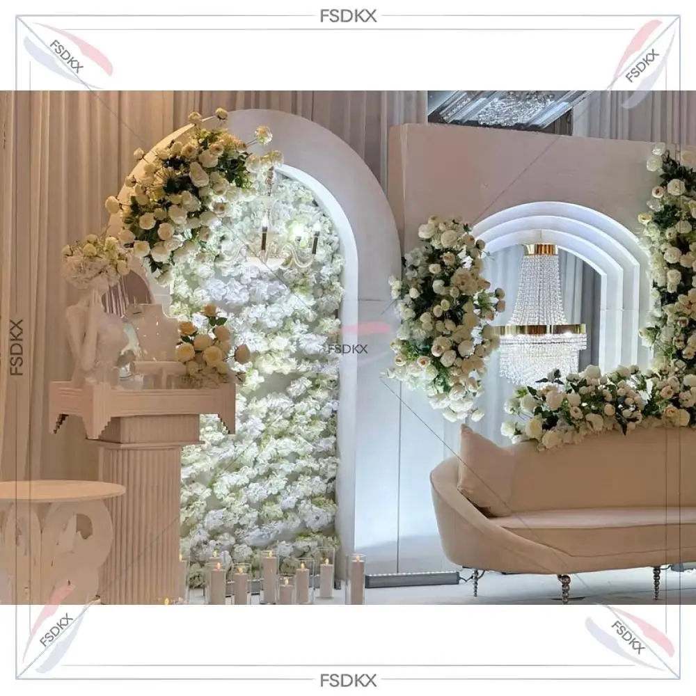 

New Design White 3D Background Wedding Stage Decoration Modern Design Acrylic Ripple Arch Backdrop
