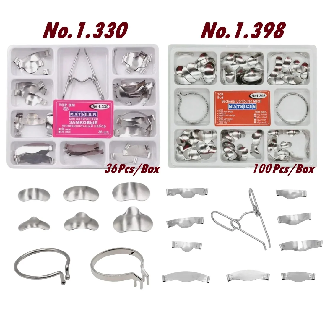 Dental Sectional Contoured Metal Matrice Matrix With Spring Clip Delta Ring No.1.330 No.1.398 Band Resin Clamping Seperating Kit