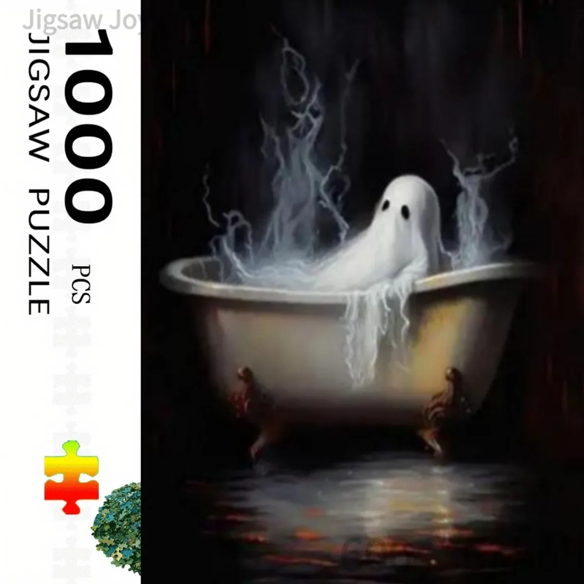 Cute Ghost Halloween Paper Jigsaw Puzzle, Vintage Library Bathtub Ghost Pumpkin House Witch Castle, 500-2000P Adult Puzzle Gift