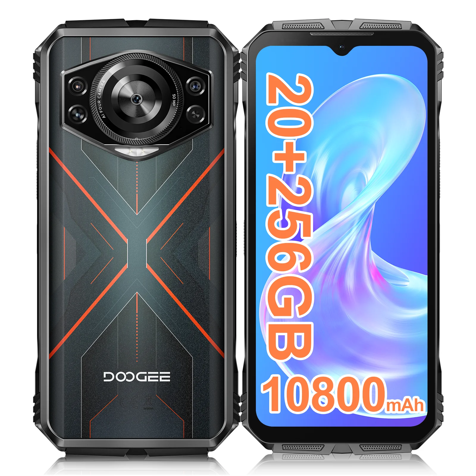 DOOGEE S Cyber Robuuste Telefoon 20GB+256GB 6.58" 90Hz IPS Scherm 10800mAh Grote Batterij 50MP AI Hoofdcamera Smartphone