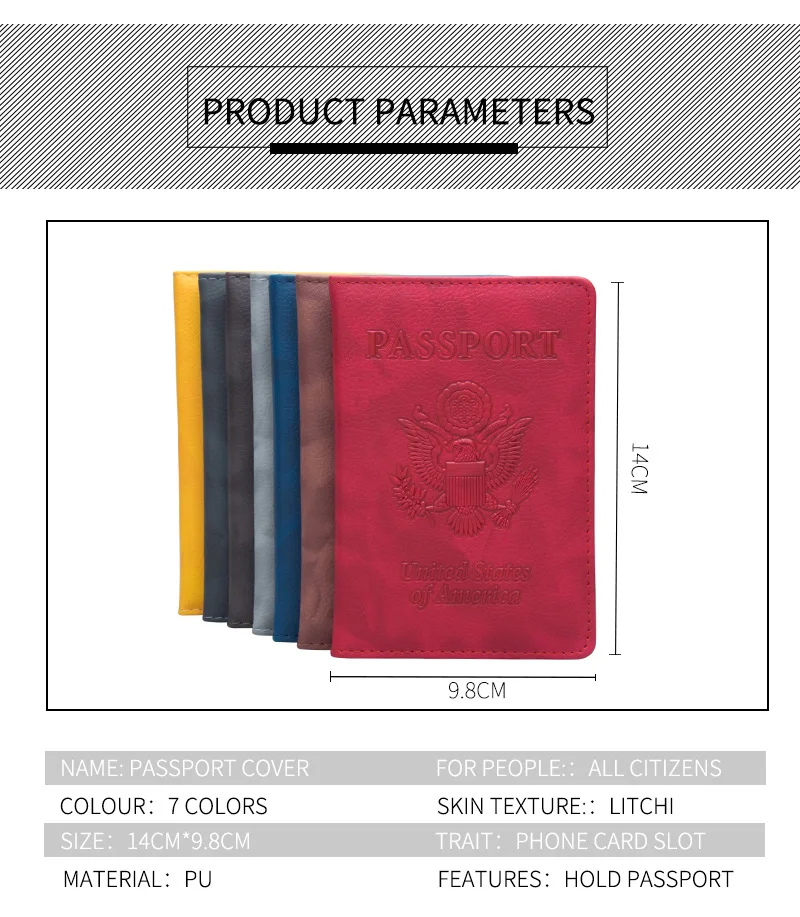 إكسسوارات السفر الولايات المتحدة الأمريكية حامل جواز السفر نمط ليتشي تنقش أغطية جواز السفر غطاء جواز السفر حامل تذكرة الطائرة حامل بطاقة الهوية #6
