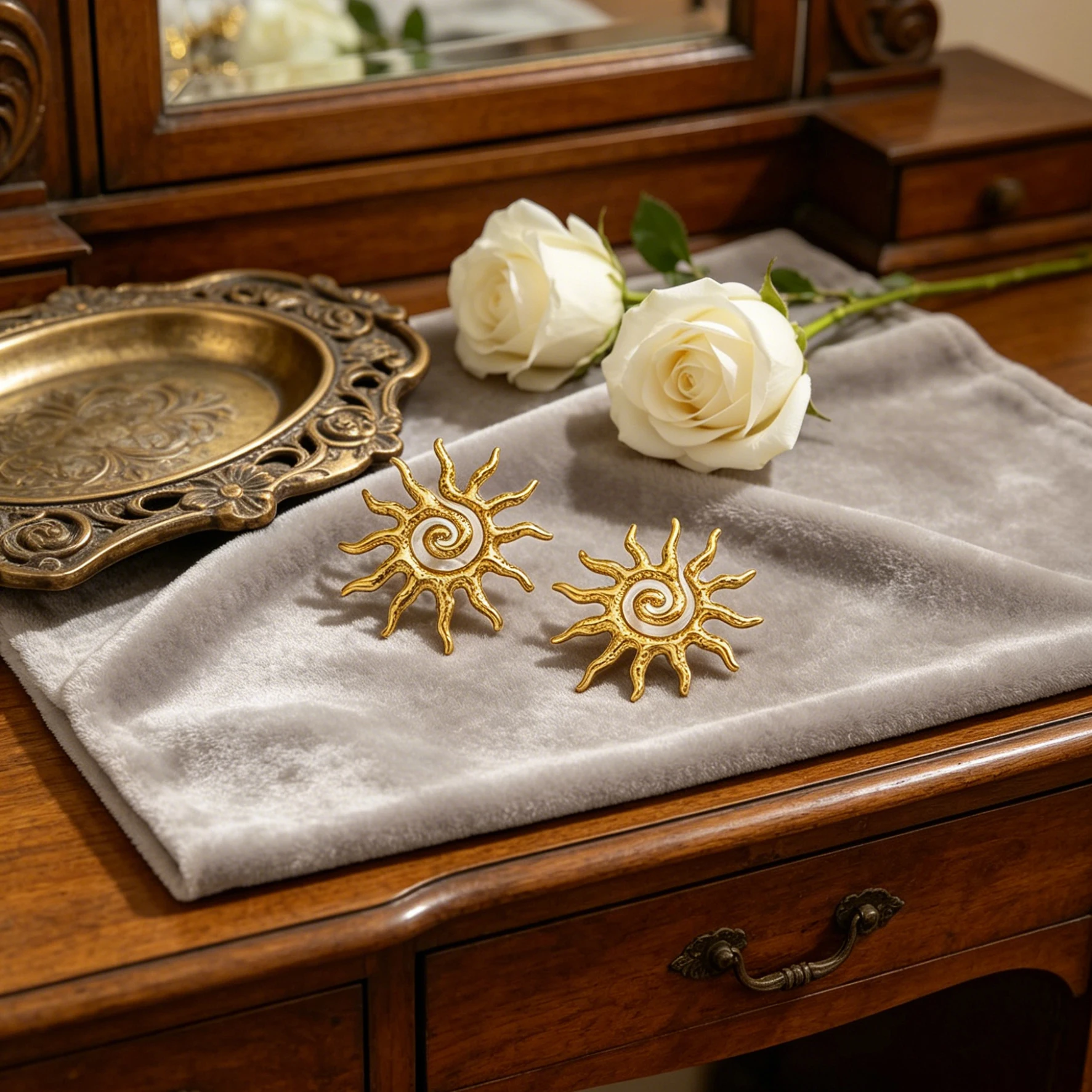 European and American retro sun vortex ear studs, small-scale design metal-rimmed earrings