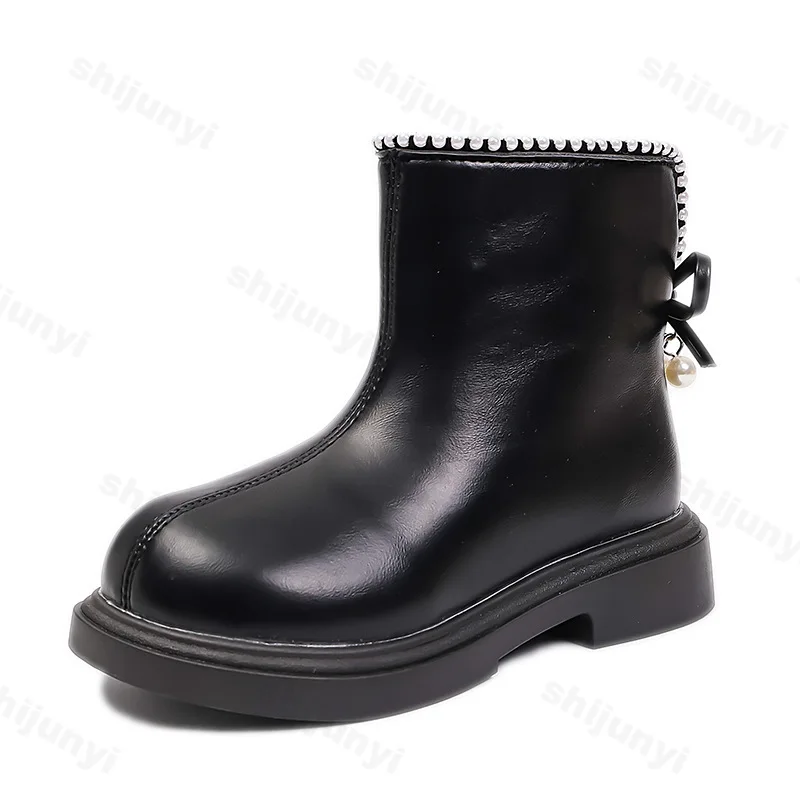 الأطفال حذاء من الجلد 2025 الخريف/الشتاء المألوف في الهواء الطلق أحذية بوت قصيرة غير رسمية سستة القوس أفخم الدافئة فتاة الأميرة الأحذية #6